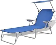 Sun Lounger, Outdoor Sun Lounge Patio Chaise Lounge Reclining Chair Recliner Chair Sun Lounger with Canopy Steel Blue