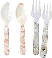 4pack/lot Handled for Flavor Honey Coffee Mixing for Tasteful Handled Shell Spoon 4pack/lot Patterned Stylish Table, Pink+White