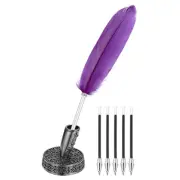 Light Purple Feather Ballpoint Pens, Writing Pens with 5pcs Refill, Black