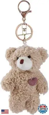 1Pc Brown Bear Pink Heart Mini Plush Stuffed Keychain For Backpack,Soft Cotto