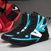 [EMDPBD] Men's Boxing Shoes Combat Training Shoes Mesh Non-Slip Rubber Sole Youth Wrestling Boxing Boots,Light-Blue-7