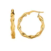14K Yellow Gold Round Type Twisted Hoop Earrings, Diameter 24mm
