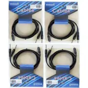 4 Pack 6ft 3.5mm 1.8 Meter Male Stereo Cable to Dual 1/4" Male Mono PA DJ Cables