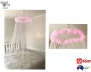 Bed Canopy Mosquito Net Curtain Bedding Dome White With Pink LED LIghts