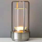 Cordless Table Lamp, LED Touch Metal Bedside Lamp, 3-Colour Infinitely Dimming, Rechargeabl Small Desk Lamp for Bedroom/Restaurant/Bar/Coffee Shop/Camping Light (Silver)