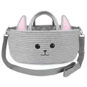 Baby Diaper Caddy Organizer, Gray Cat Woven Cotton Rope Diaper Caddy Basket f...