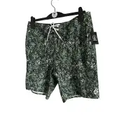 NWT Volcom Board Shorts Manic 2 Green Black Flap Back Pocket Size 34