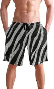 [XYMZR] Men's Swim Trunks Zebra Fur Grey Quick-Dry Bathing Suit Swimming Board Shorts S