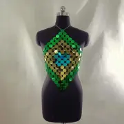 Shiny Sequined Crop Top Outfits Disc Body Chain Belly Chain Bra Tops for Party