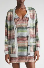 Missoni Metallic Zigzag Cardigan in Green/Red/Sky at Nordstrom, Size 0 Us