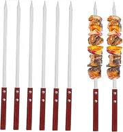6 Pcs Stainless Steel BBQ Skewers with Wooden Handles Flat Grilling Metal Skewers for Kabobs for Meat and Vegetable Roasting High Temperature Resistant Easy to Clean