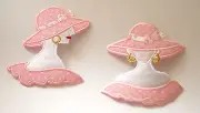 Pink Hat Lady Fabric Embroidered Polka-dot Applique / 2 Choices / Sew or Iron-on