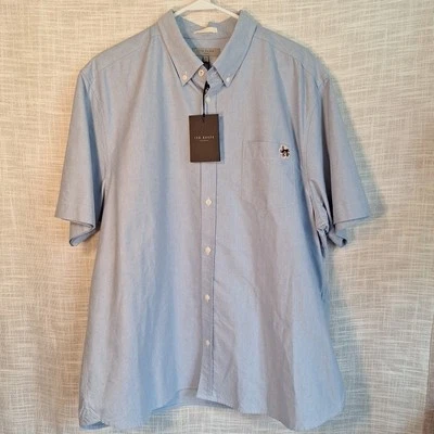 Ted Baker London Mens Button-Up Short Sleeve Oxford Shirt Blue Size 7/ 3X