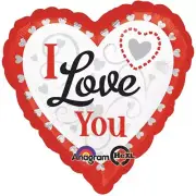 Anagram I Love You Silver Hearts Fool Balloon Heart Shaped 17”
