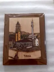 NEW ALBANIA WOOD PYROGRAPHY HANGING PLATE-HANDMADE DECORATIVE-SOUVENIR-25.5X20CM