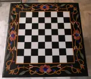 18'' Black Marble Chess Table Top Pietra Dura Inlay Malachite Children Game c2