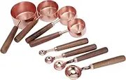 Yosoo 8pcs Rose Gold Stainless Steel Measuring Spoon Set with Walnut Wood Handle, Kitchen Baking Measuring Cup & Spoon Set