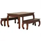 MONTIN MAHOGANY TIMBER DINING SET TABLE/2 BENCHES ORIENTAL OPIUM MAHOGANY 150CM