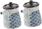 Hoement 2pcs Ceramic Soy Sauce Container Japanese Vinegar Dispenser Small Capacity Condiment Storage Jars for Home Kitchen Restaurant and Buffet Use