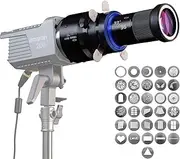DF DIGITALFOTO Bowens Mount Spotlight GOBO Projector -Studio Optical Snoot for Monolight Portraits, Includes 5 Color Filter and 31 Gobos, Compatible with Amaran 60D/XS/100X/D200D/X, Godox SL60etc