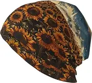 [CADREWY] Sunflowers Sea Print Comfortable Unisex Adult Men Knit Hat Stylish Beanie for Winter Running Outdoor Black, Black, One Size
