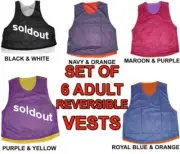 6 REVERSIBLE ADULT SOCCER MICRO MESH SCRIMMAGE VESTS PINNIES