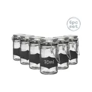 Argon Tableware Glass Jars with Clip Lid and Chalkboard Stickers - 70ml Set - 6pc