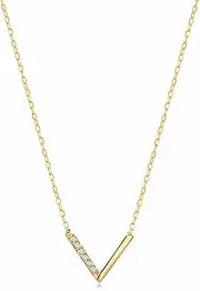 [Gelin] Diamond V Necklace in 14K Solid Gold | Chevron Pendant Necklace for Women | Dainty Gold Jewelry Gift, Gold, Diamond