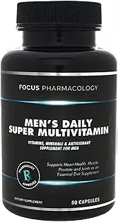 Focus Pharmacology Men's Daily Super Multi-Vitamin for Men - 60 Ct Blend of Vitamins, Minerals, Plus Herbs for Prostate Health and General Energy/Focus