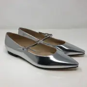 Marc Fisher Daner Pointed Toe Flat Shoe Womens 8 Silver Leather New