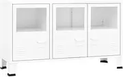 vidaXL Industrial Style Sideboard with Compartments, White, Durable Metal and Glass Design, Versatile Storage Solution