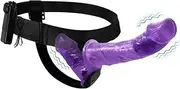 FRRDEI Vibrating Double Sided Realistic Dildo Penetrator Toy Two Ended Strap on Dildo Wearable Harness, Double Headed Dong Penetation Dildo Vibrator G Spot and Plug for Women Lesbian - Purple