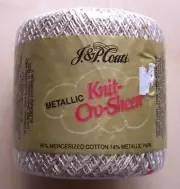 J & P Coats Knit Cro Sheen Thread 86% Cotton 14% Metallic Yarn 100 Yds New Ecru