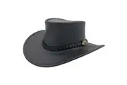 Jacaru Swagman Leather Outback Hat Wide Brim - Black