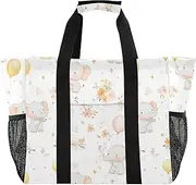 [sanluoli] Beach Tote Foldable Beach Bags With Pockets with Handles Laundry Carrying Bag, Dreamy Childish Cute Elephants, 1 size