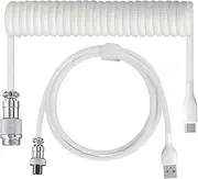 Pro Custom Coiled USB C Cable for Gaming Keyboards, Double-Sleeved Mechanical Keyboard Cable with Removable Metal Aviator, 1.5M USB-C to USB-A, White Colour.