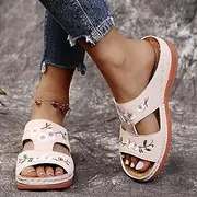 [SZTEE] Orthopedic Wedge Sandals for Women Arch Support Non Slip Orthopedic Slides Breathable Slip on Mules Wedge Sandals (Color : White, Size : 7.5 US)