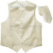 New Men's Paisley Tuxedo Vest 2.5" Skinny Necktie party Ivory wedding formal