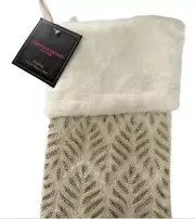 Christian Siriano Christmas Stocking 22" Gold White Beaded Front Pearls Faux Fur