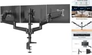 Triple Monitor Mount for 17 to 32 inch Screens, Gas Springs Adjustment Black