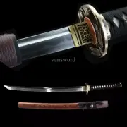 Japanese Wakizashi T10 Steel Clay Tempered Samurai Sword With Rosewood Scabbard.