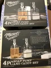 2X NEW Mason 4 pc Soap Pump & Caddy Set DURABLE GLASSWARE VINTAGE LOOK