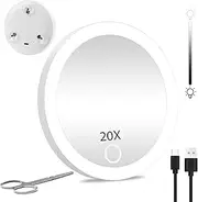 20X Makeup Magnifying Mirror With Light 4'' Rechargeable Travel Magnification Mirror, Lighted With Suction Cups, Handheld Dimming Pocket Mirror