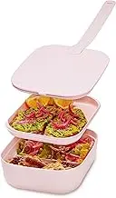 W&P Porter Lunch Box, 3 Compartment Bento Box Style Portable Adult Lunch Box with Snap Strap- Food Container, BPA Free, Dishwasher and Microwave Safe, Blush, Medium