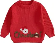 [Vioyavo] Toddler Girls Boys Christmas Sweater Letters Santa Claus Pattern Long Sleeve Crew Neck Knit Jumper Pullovers Knitwear Tops