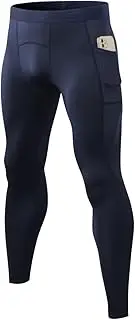 [POIHIDE] Men's Compression Leggings with Pockets Running Base Layer Quick Dry Athletic Gym Workout Leggings Training Tight Pants