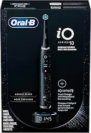 [Oral-B] iO Series 10 Rechargeable Electric Toothbrush with Visible Pressure Sensor to Protect Gums, 2 Min Timer, 7 Cleaning Settings, 4 Replacement Toothbrush Heads, and Charging Travel Case, Black