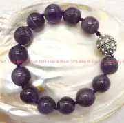 6/8/10/12/14mm Natural Purple Amethyst Gemstone Round Beads Bracelet 7.5"