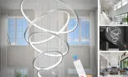 5 Ring Modern LED Chandelier Dimmable High Ceiling 5 Rings 23.6inch Silver