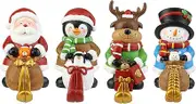 WBHome Christmas Stocking Holder Set of 4, Santa, Snowman, Reindeer and Penguin Hanger for Fireplace Mantel or Shelf, Adjustable Multi-Use Stocking Hooks for Christmas Party Decorations